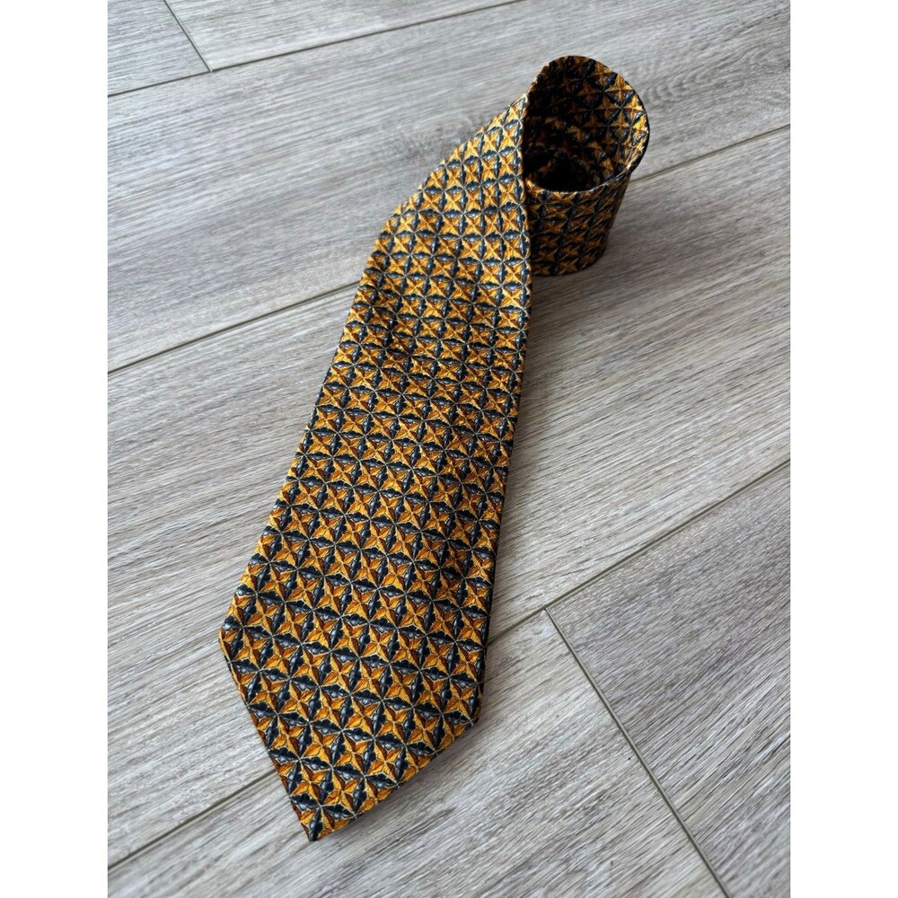Vintage 90s Ermenegildo Zegna Silk Tie Orange Black Geometric Italy 59”
